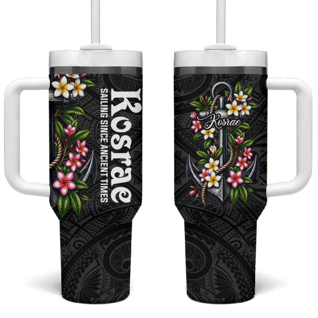 Kosrae Nautical Heritage Tumbler With Handle Polynesian Tribal Anchor With Plumeria Tropical Art