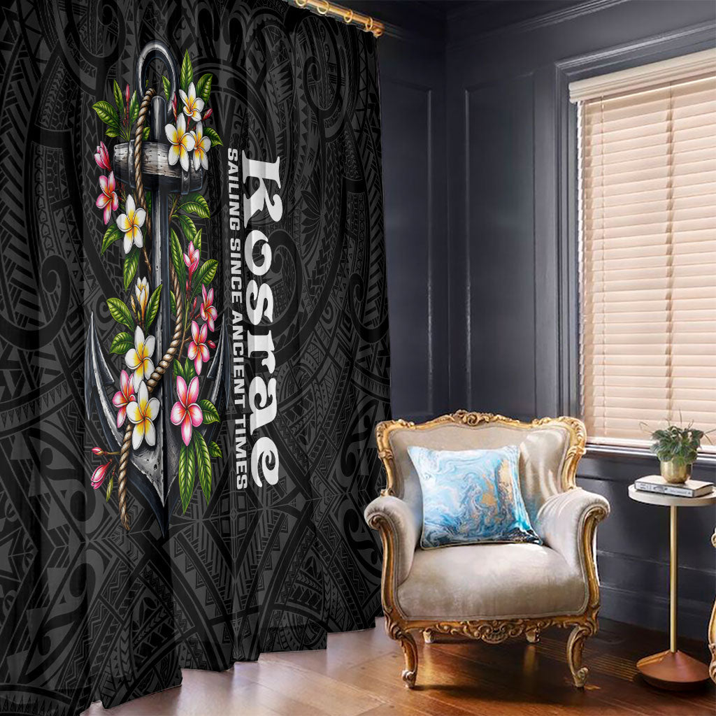Kosrae Nautical Heritage Window Curtain Polynesian Tribal Anchor With Plumeria Tropical Art