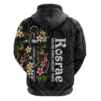 Kosrae Nautical Heritage Zip Hoodie Polynesian Tribal Anchor With Plumeria Tropical Art