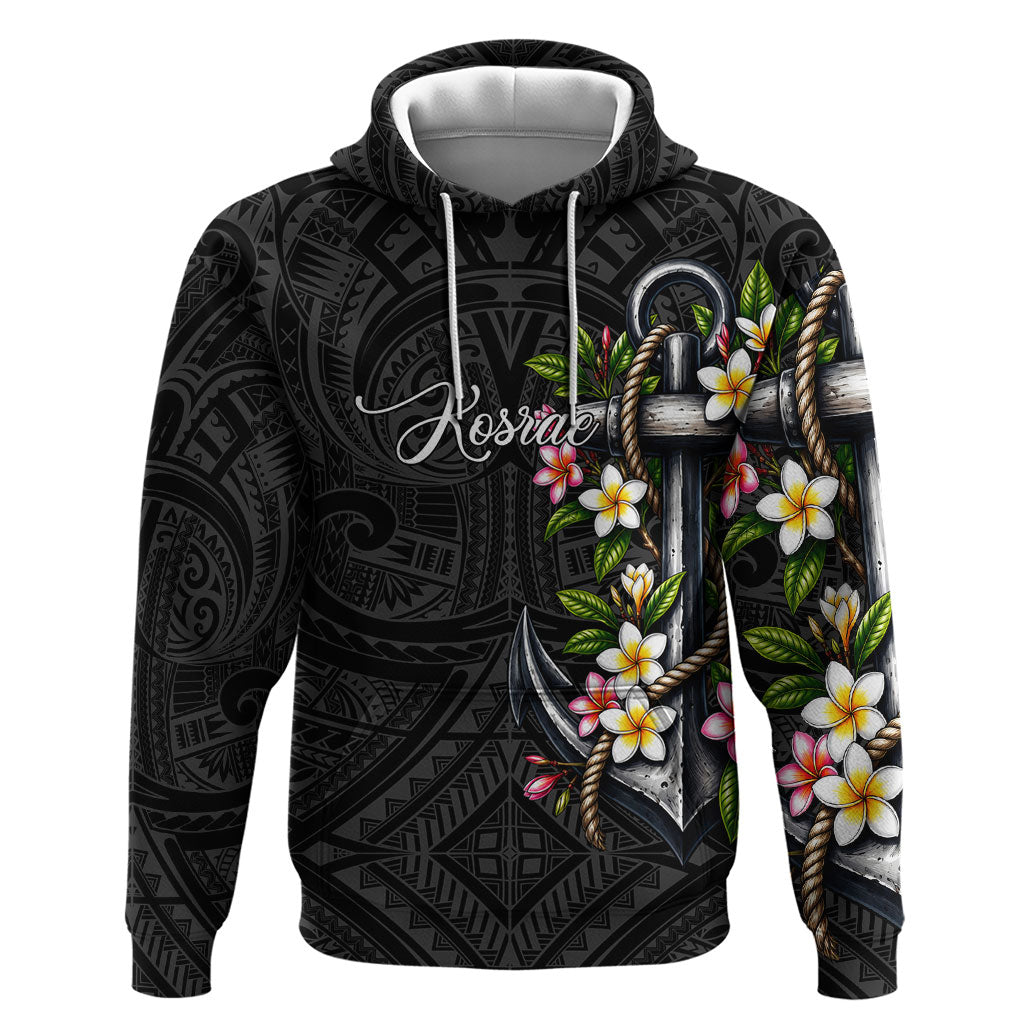 Kosrae Nautical Heritage Zip Hoodie Polynesian Tribal Anchor With Plumeria Tropical Art