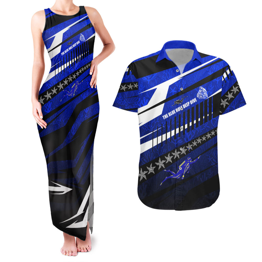 Kosrae Deep Sea Scuba Diving Couples Matching Tank Maxi Dress and Hawaiian Shirt Blue Hole Beneath The Surface Coral Reef Graphic Art