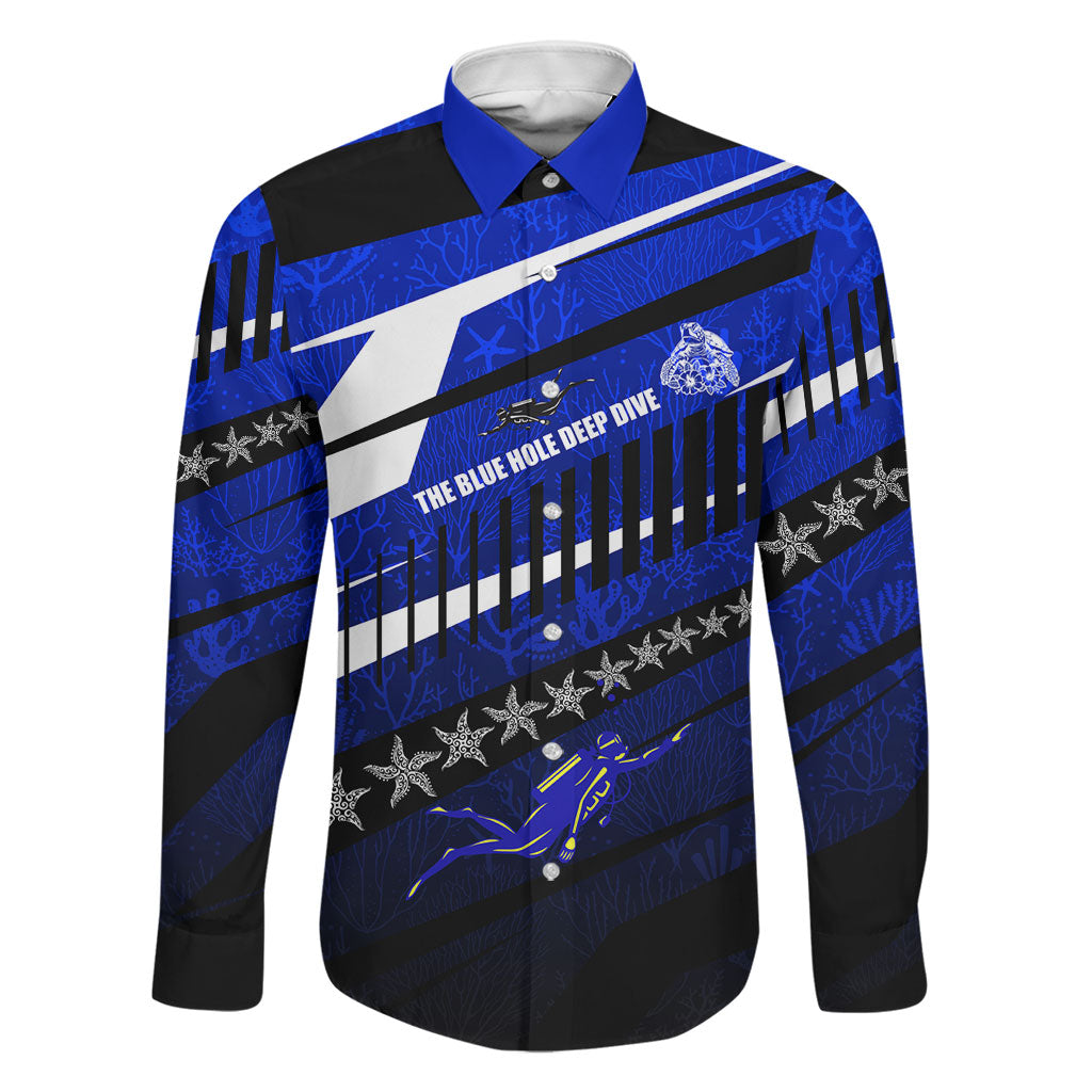 Kosrae Deep Sea Scuba Diving Family Matching Long Sleeve Bodycon Dress and Hawaiian Shirt Blue Hole Beneath The Surface Coral Reef Graphic Art