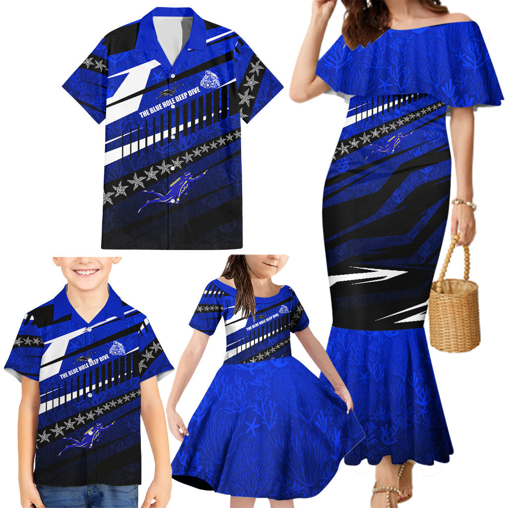 Kosrae Deep Sea Scuba Diving Family Matching Mermaid Dress and Hawaiian Shirt Blue Hole Beneath The Surface Coral Reef Graphic Art