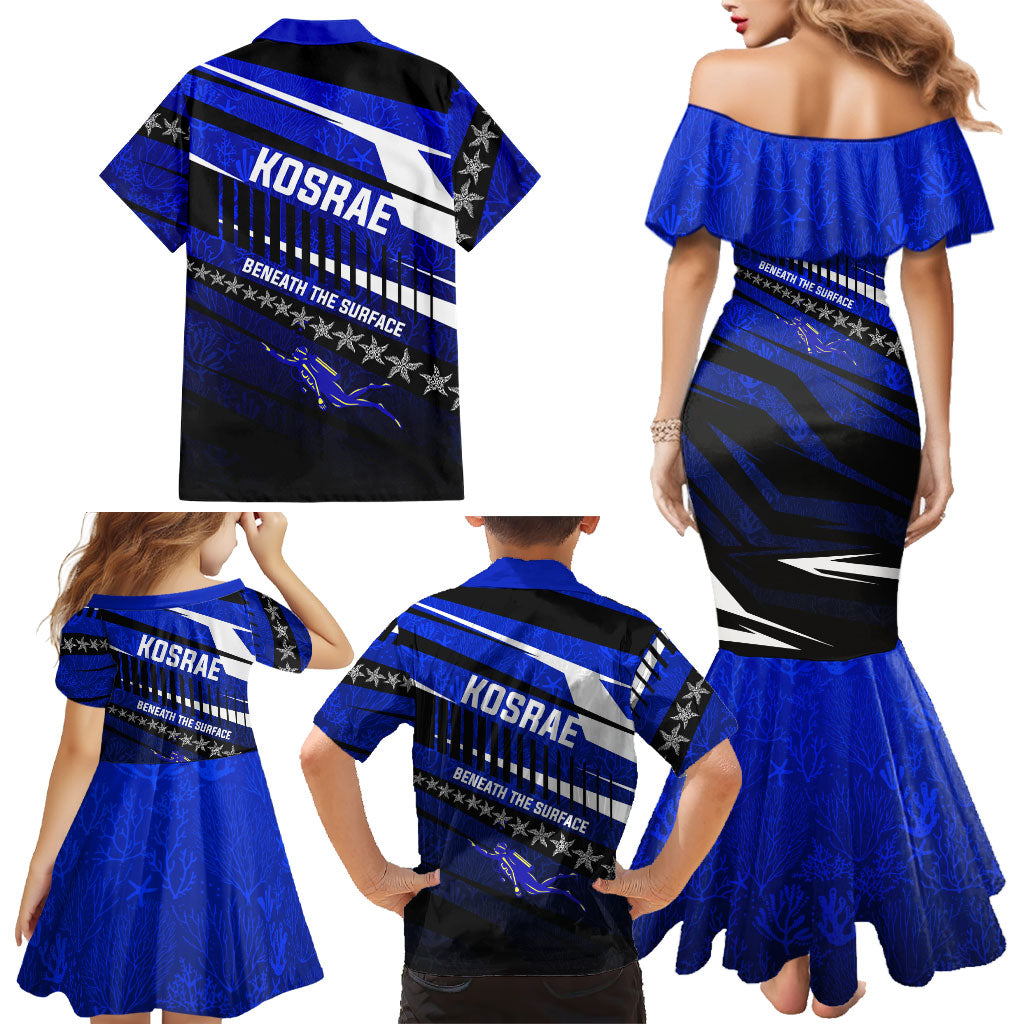 Kosrae Deep Sea Scuba Diving Family Matching Mermaid Dress and Hawaiian Shirt Blue Hole Beneath The Surface Coral Reef Graphic Art