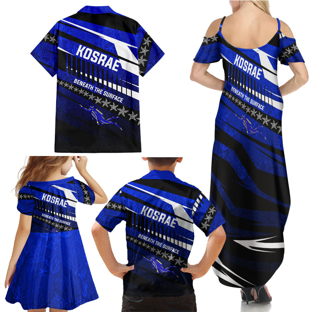Kosrae Deep Sea Scuba Diving Family Matching Summer Maxi Dress and Hawaiian Shirt Blue Hole Beneath The Surface Coral Reef Graphic Art
