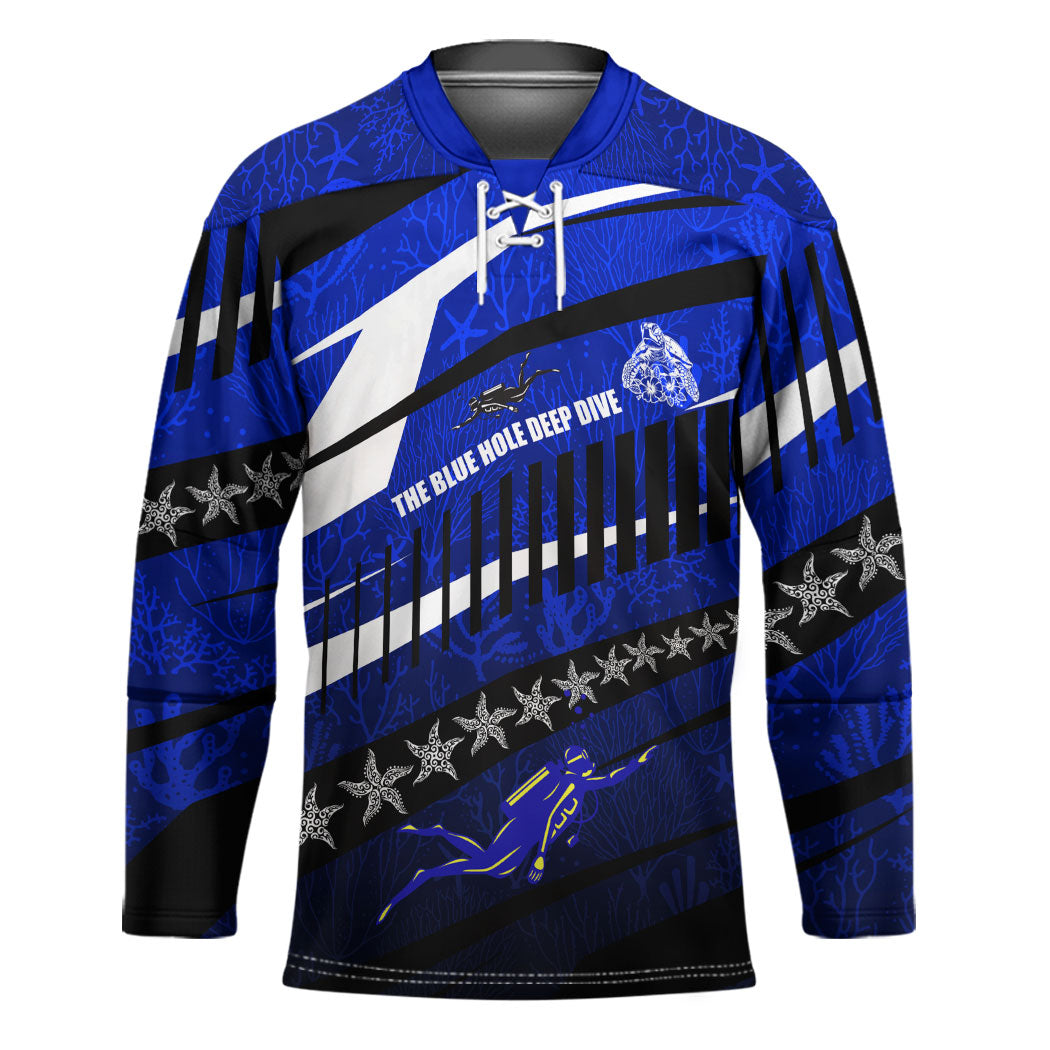 Kosrae Deep Sea Scuba Diving Hockey Jersey Blue Hole Beneath The Surface Coral Reef Graphic Art