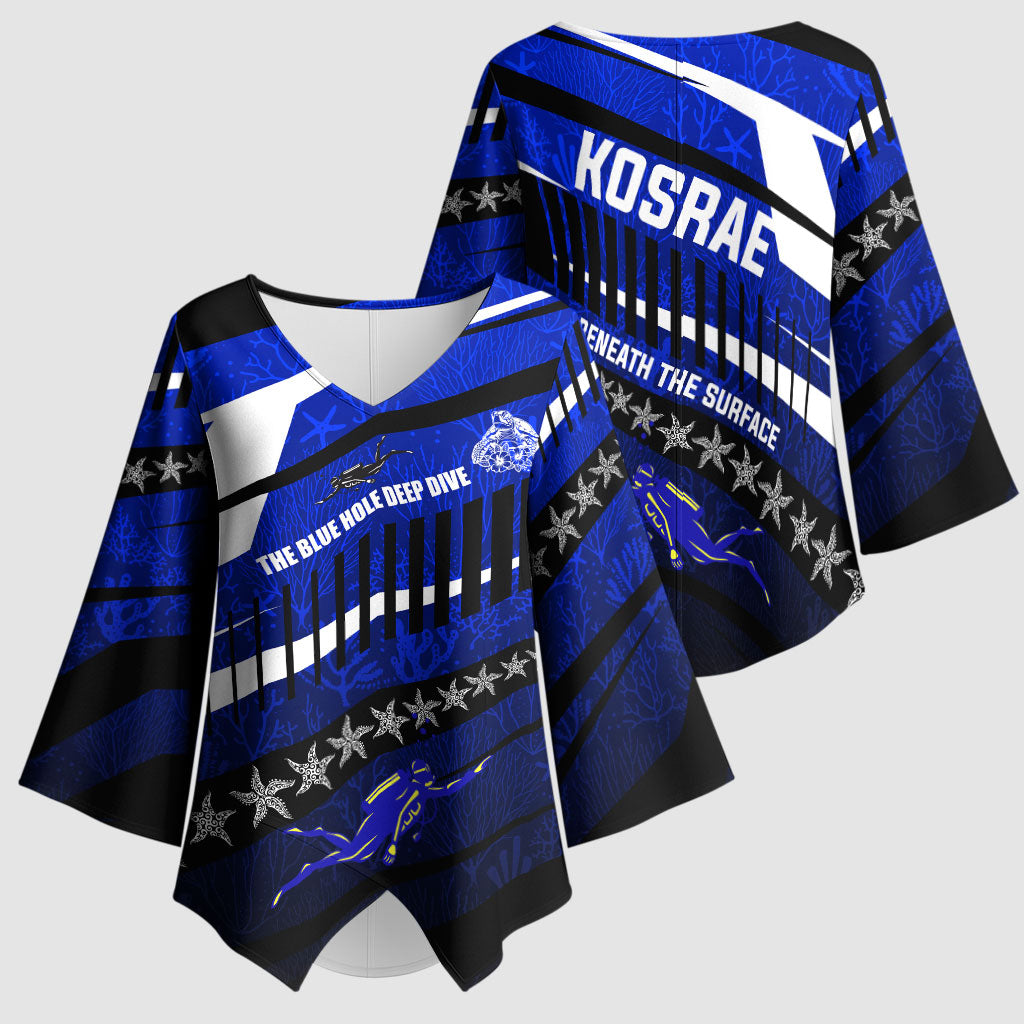 Kosrae Deep Sea Scuba Diving Kimono Sleeve Blouse Blue Hole Beneath The Surface Coral Reef Graphic Art