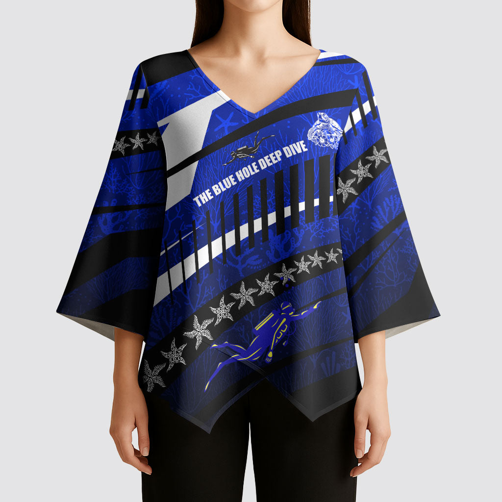 Kosrae Deep Sea Scuba Diving Kimono Sleeve Blouse Blue Hole Beneath The Surface Coral Reef Graphic Art