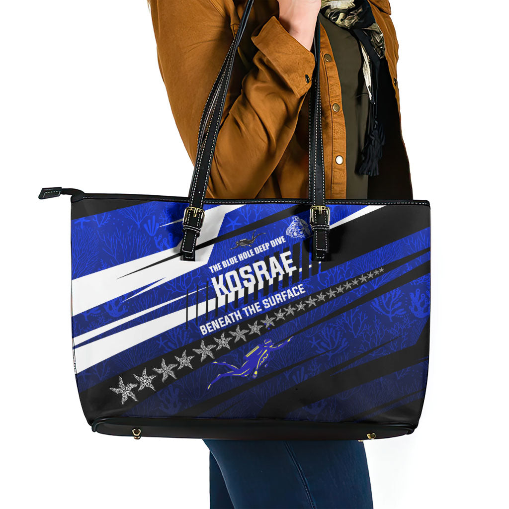 Kosrae Deep Sea Scuba Diving Leather Tote Bag Blue Hole Beneath The Surface Coral Reef Graphic Art