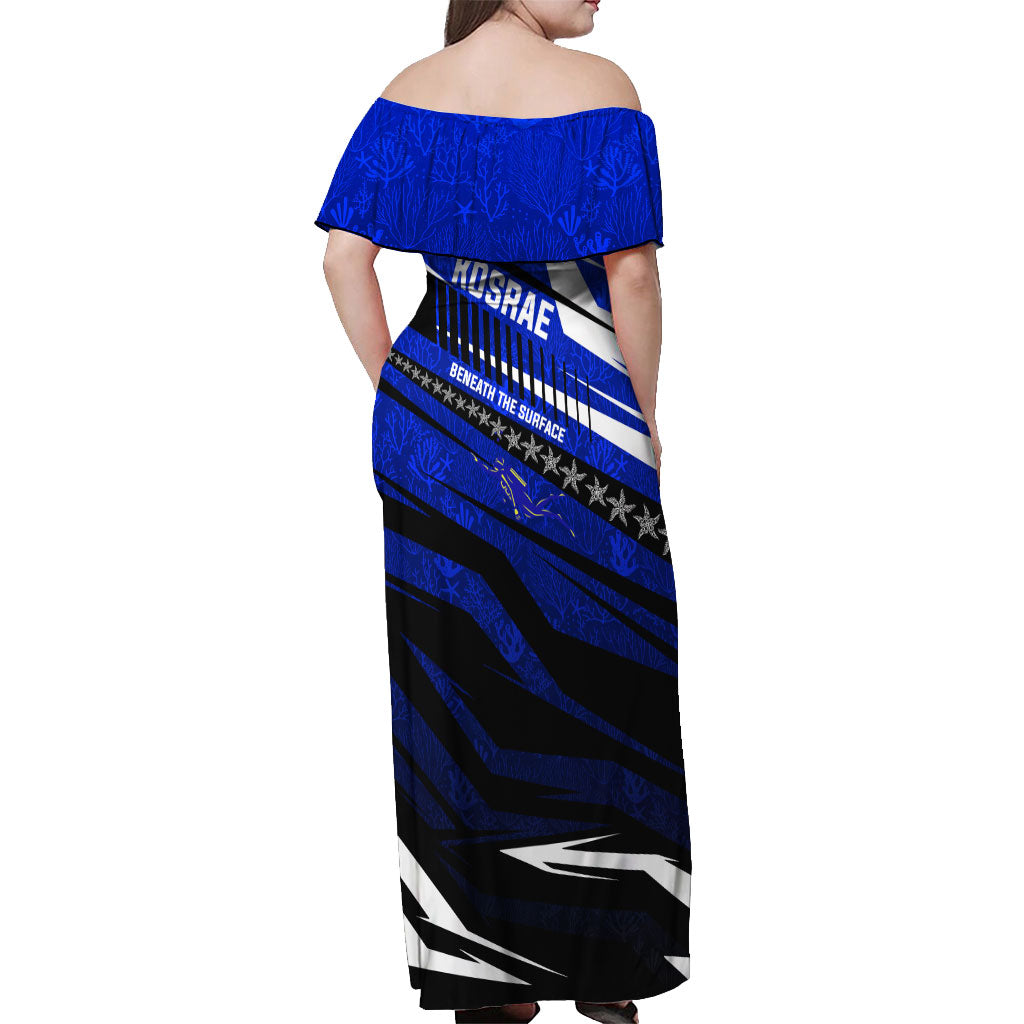 Kosrae Deep Sea Scuba Diving Off Shoulder Maxi Dress Blue Hole Beneath The Surface Coral Reef Graphic Art