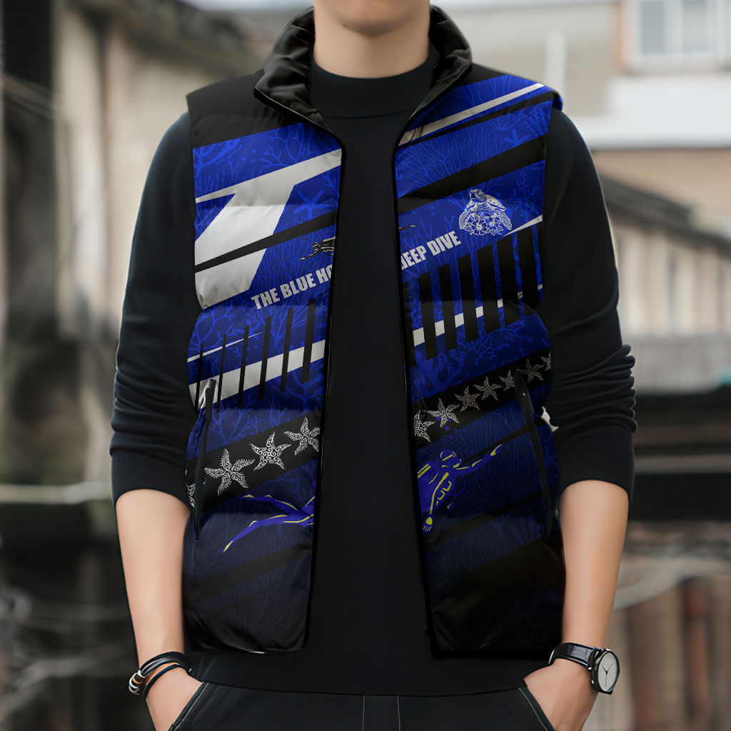 Kosrae Deep Sea Scuba Diving Sleeveless Puffer Jacket Blue Hole Beneath The Surface Coral Reef Graphic Art
