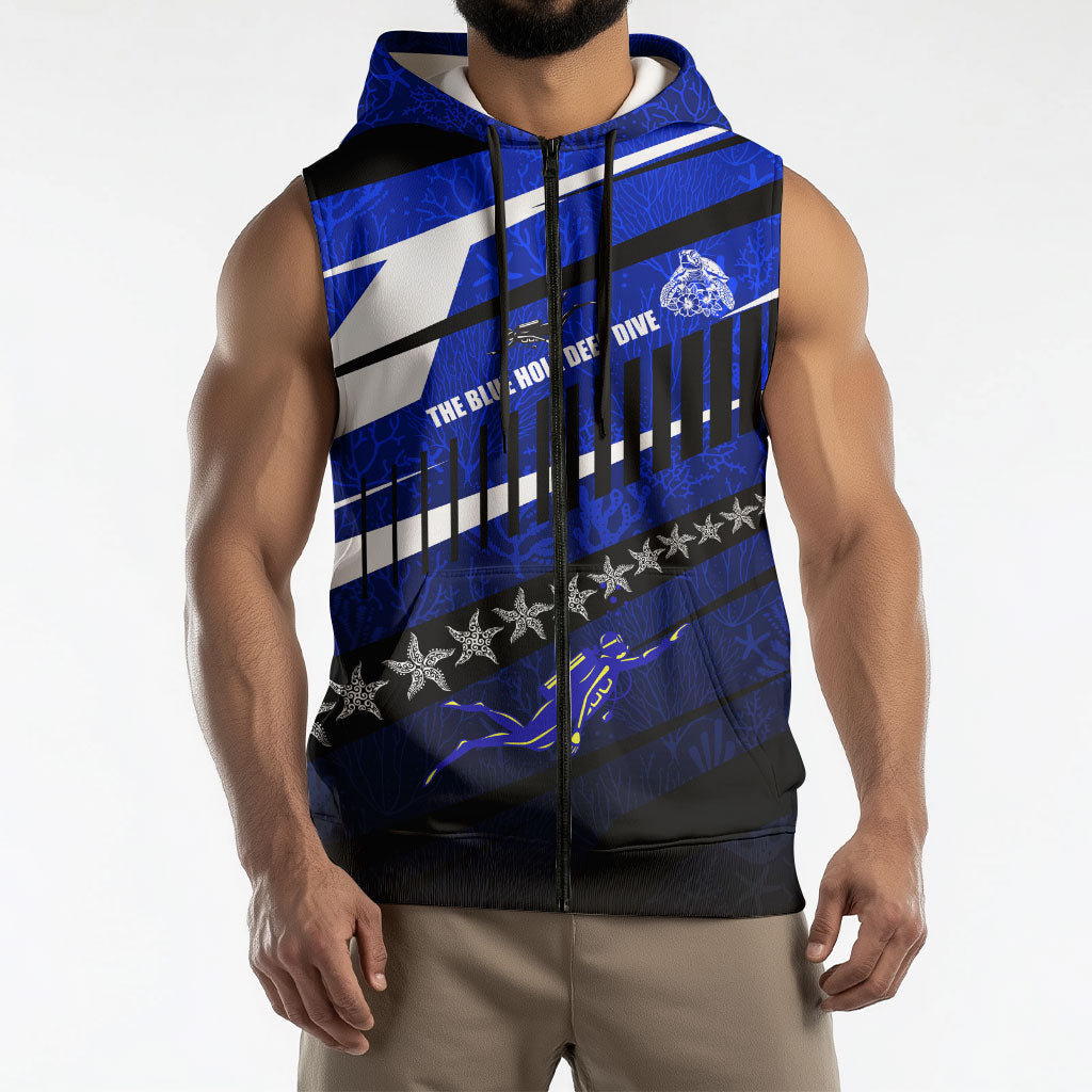 Kosrae Deep Sea Scuba Diving Sleeveless Zip Hoodie Blue Hole Beneath The Surface Coral Reef Graphic Art