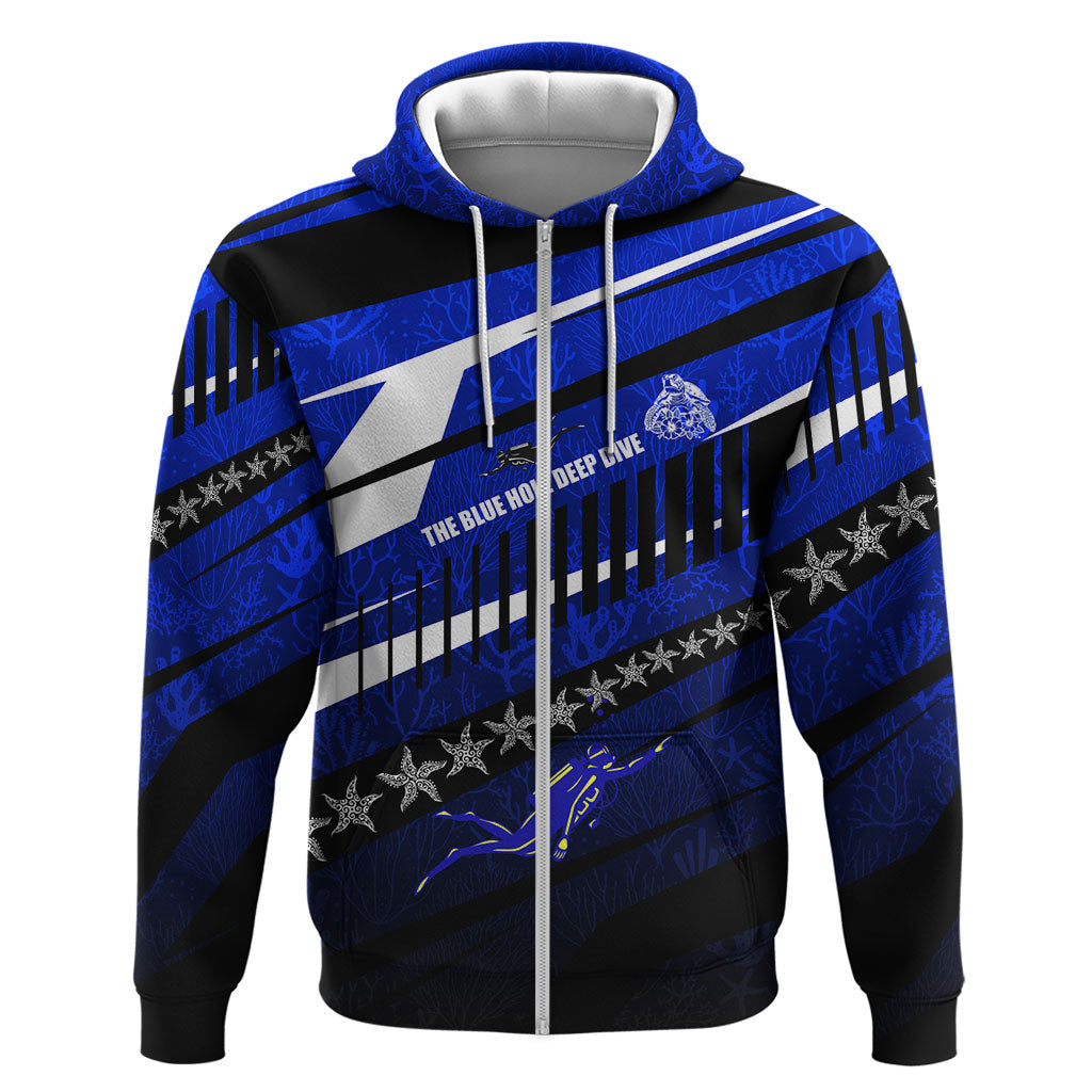 Kosrae Deep Sea Scuba Diving Zip Hoodie Blue Hole Beneath The Surface Coral Reef Graphic Art