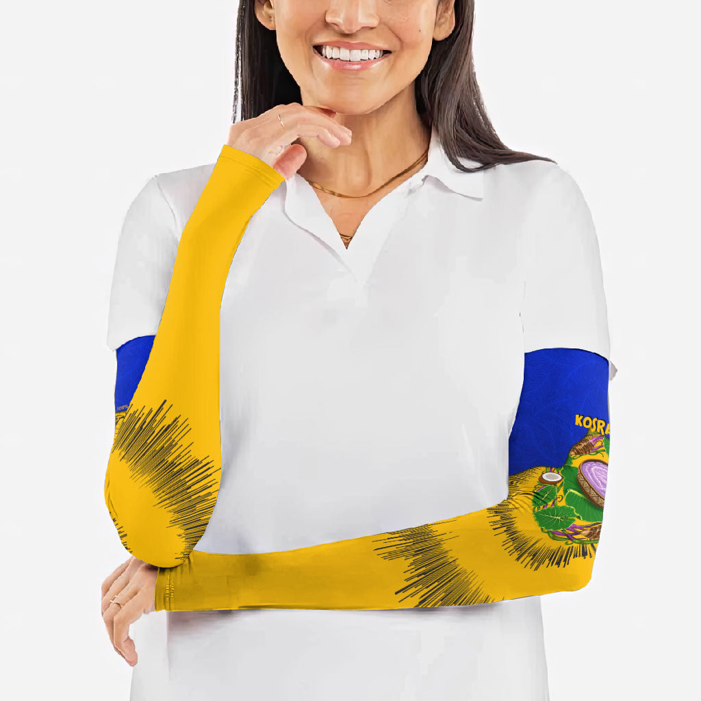 Kosrae Fafa Culinary Heritage Arm Sleeves Kosraean Gold Taro Tradition Illustration With Coconut Leaves