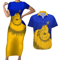 Kosrae Fafa Culinary Heritage Couples Matching Short Sleeve Bodycon Dress and Hawaiian Shirt Kosraean Gold Taro Tradition Illustration With Coconut Leaves
