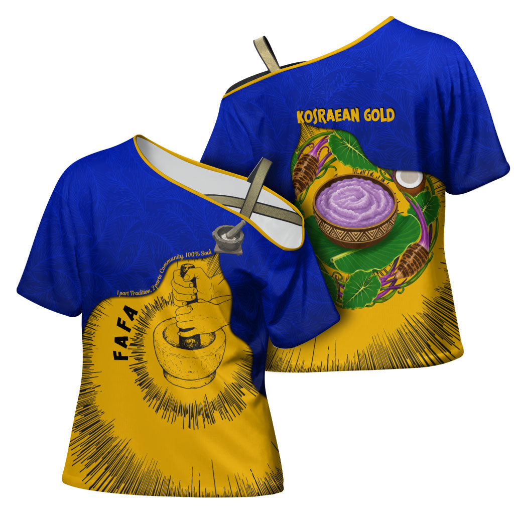 Kosrae Fafa Culinary Heritage Cross Shoulder Shirt Kosraean Gold Taro Tradition Illustration With Coconut Leaves