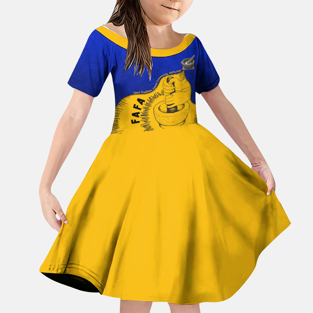 Kosrae Fafa Culinary Heritage Family Matching Off The Shoulder Long Sleeve Dress and Hawaiian Shirt Kosraean Gold Taro Tradition Illustration With Coconut Leaves