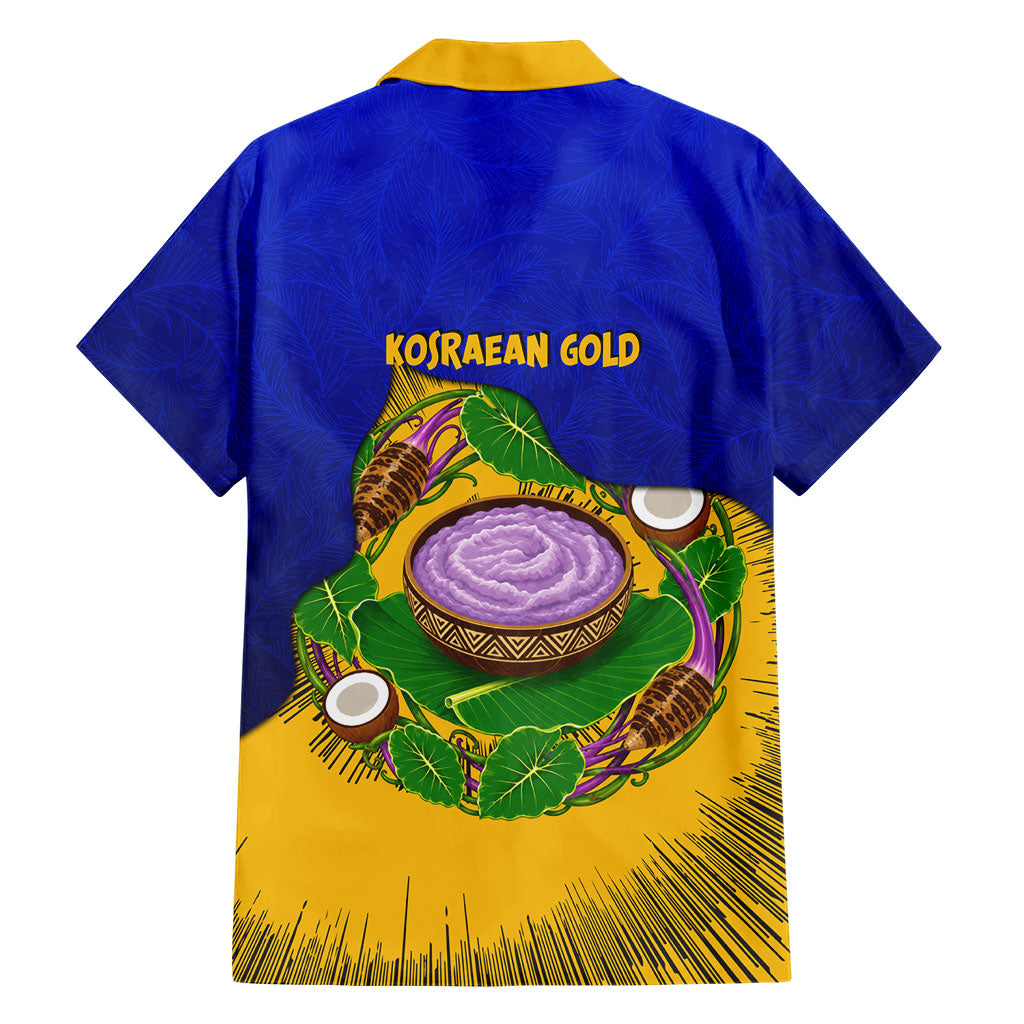 Kosrae Fafa Culinary Heritage Family Matching Off The Shoulder Long Sleeve Dress and Hawaiian Shirt Kosraean Gold Taro Tradition Illustration With Coconut Leaves