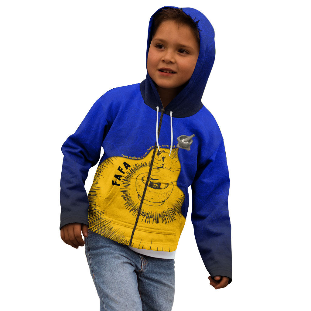 Kosrae Fafa Culinary Heritage Kid Hoodie Kosraean Gold Taro Tradition Illustration With Coconut Leaves