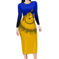 Kosrae Fafa Culinary Heritage Long Sleeve Bodycon Dress Kosraean Gold Taro Tradition Illustration With Coconut Leaves