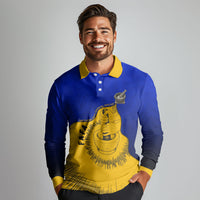 Kosrae Fafa Culinary Heritage Long Sleeve Polo Shirt Kosraean Gold Taro Tradition Illustration With Coconut Leaves