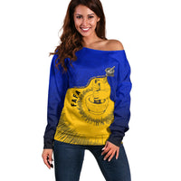 Kosrae Fafa Culinary Heritage Off Shoulder Sweater Kosraean Gold Taro Tradition Illustration With Coconut Leaves