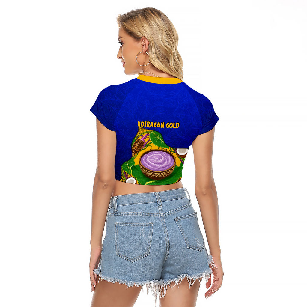 Kosrae Fafa Culinary Heritage Raglan Cropped T Shirt Kosraean Gold Taro Tradition Illustration With Coconut Leaves