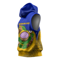 Kosrae Fafa Culinary Heritage Sleeveless Hoodie Kosraean Gold Taro Tradition Illustration With Coconut Leaves