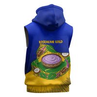 Kosrae Fafa Culinary Heritage Sleeveless Zip Hoodie Kosraean Gold Taro Tradition Illustration With Coconut Leaves