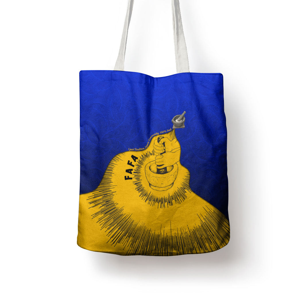 Kosrae Fafa Culinary Heritage Tote Bag Kosraean Gold Taro Tradition Illustration With Coconut Leaves
