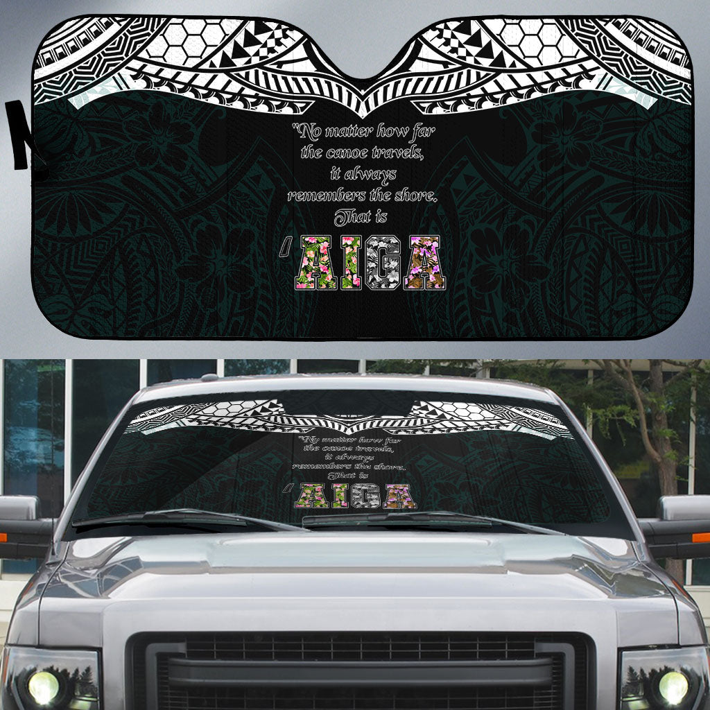 AIGA Always In Gods Arms Samoa Auto Sun Shade Polynesian Tribal Tattoo Art Family Heritage Faith TS04 Black White - Polynesian Pride