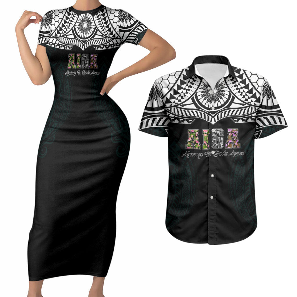 AIGA Always In Gods Arms Samoa Couples Matching Short Sleeve Bodycon Dress and Hawaiian Shirt Polynesian Tribal Tattoo Art Family Heritage Faith TS04 Black White - Polynesian Pride