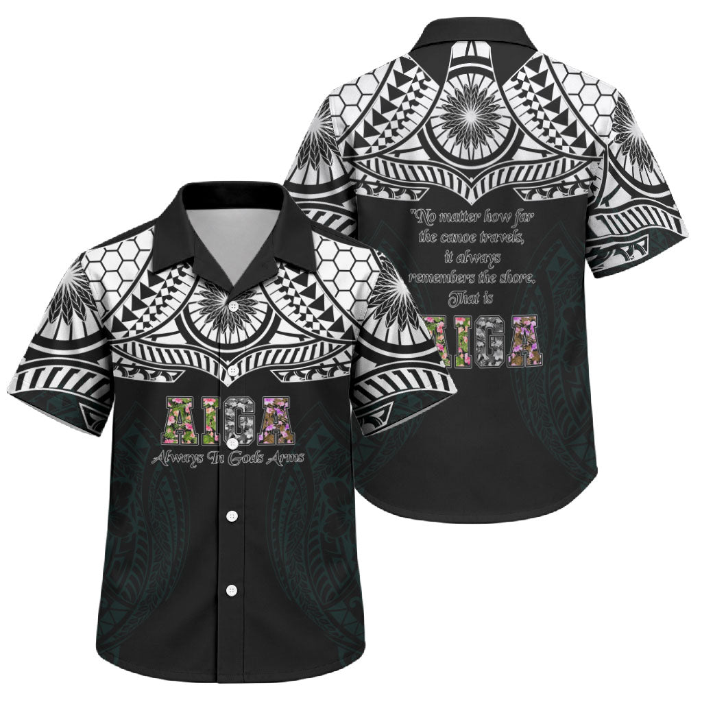 AIGA Always In Gods Arms Samoa Family Matching Long Sleeve Bodycon Dress and Hawaiian Shirt Polynesian Tribal Tattoo Art Family Heritage Faith TS04 Son's Shirt Black White - Polynesian Pride