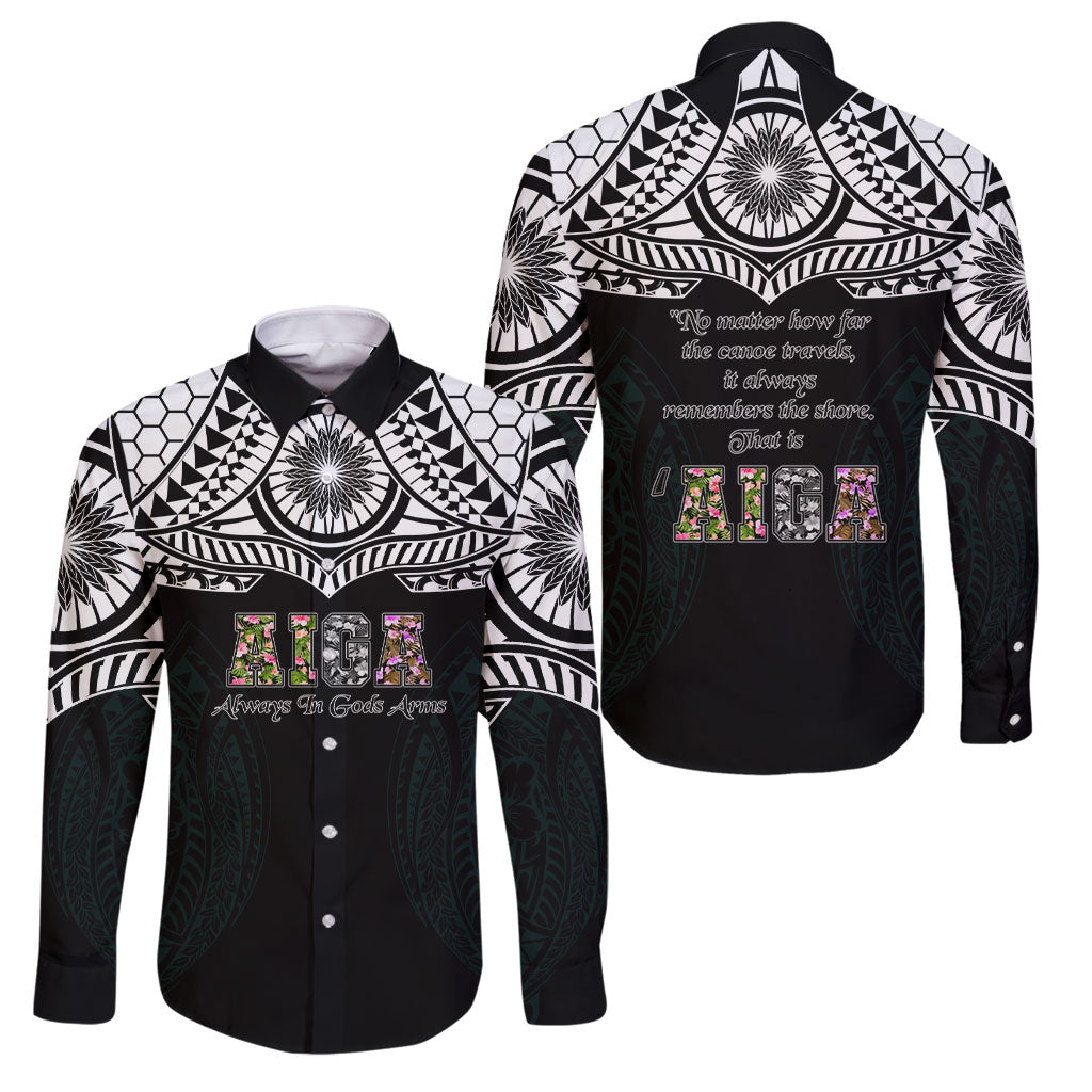 AIGA Always In Gods Arms Samoa Family Matching Tank Maxi Dress and Hawaiian Shirt Polynesian Tribal Tattoo Art Family Heritage Faith TS04 Dad's Shirt - Long Sleeve Black White - Polynesian Pride