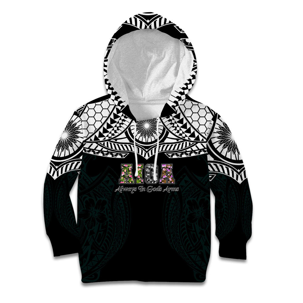 AIGA Always In Gods Arms Samoa Kid Hoodie Polynesian Tribal Tattoo Art Family Heritage Faith TS04 Hoodie Black White - Polynesian Pride