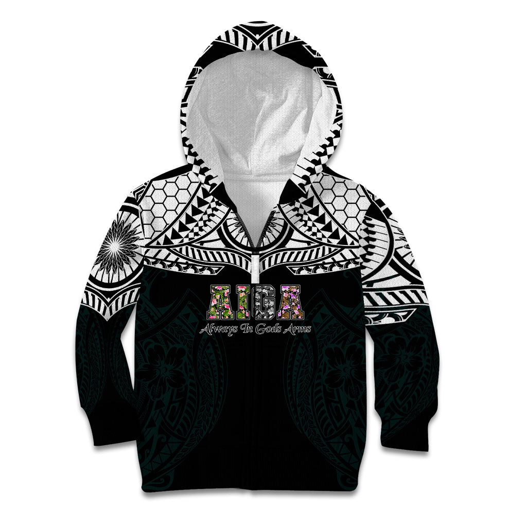 AIGA Always In Gods Arms Samoa Kid Hoodie Polynesian Tribal Tattoo Art Family Heritage Faith TS04 Zip Hoodie Black White - Polynesian Pride