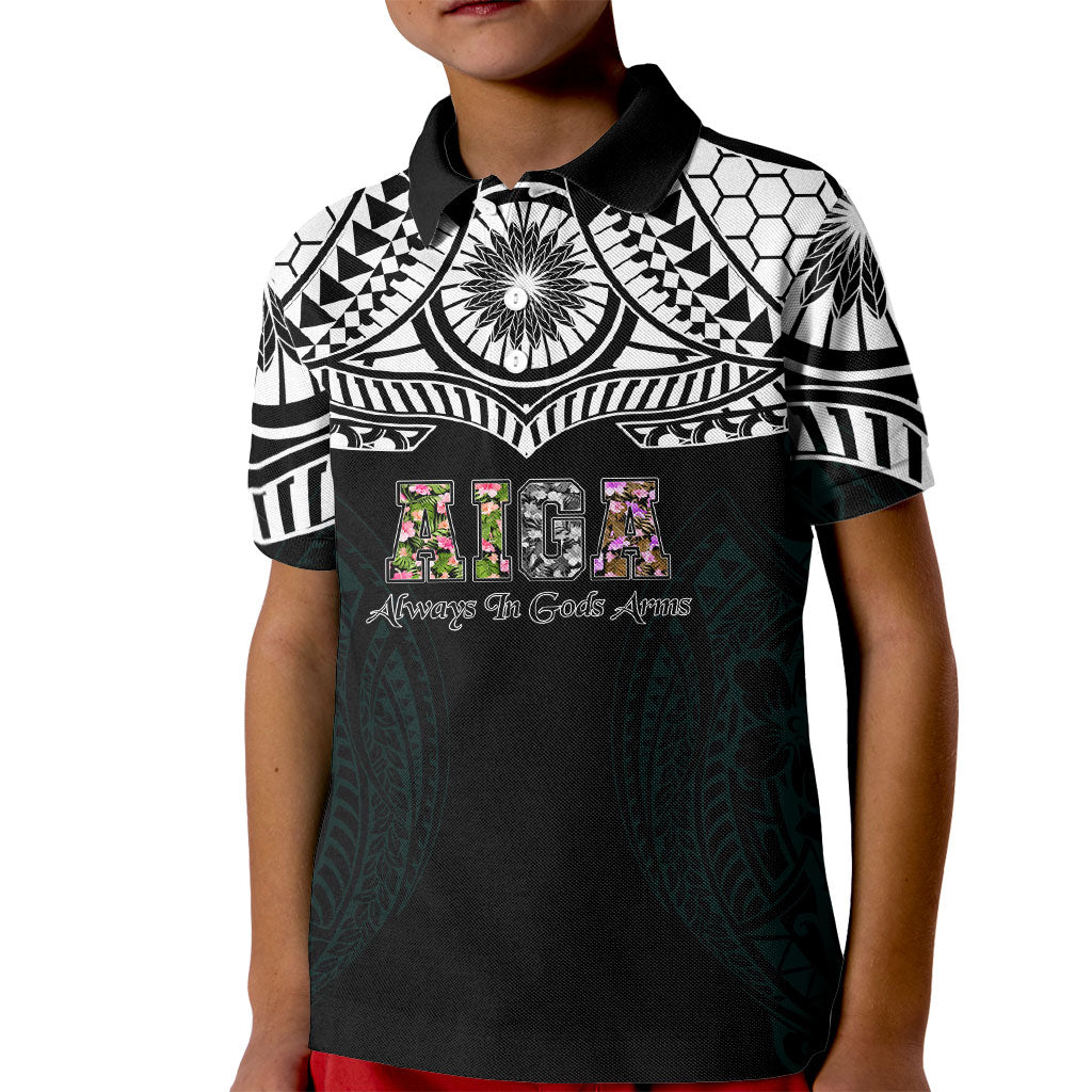 AIGA Always In Gods Arms Samoa Kid Polo Shirt Polynesian Tribal Tattoo Art Family Heritage Faith TS04 Kid Black White - Polynesian Pride