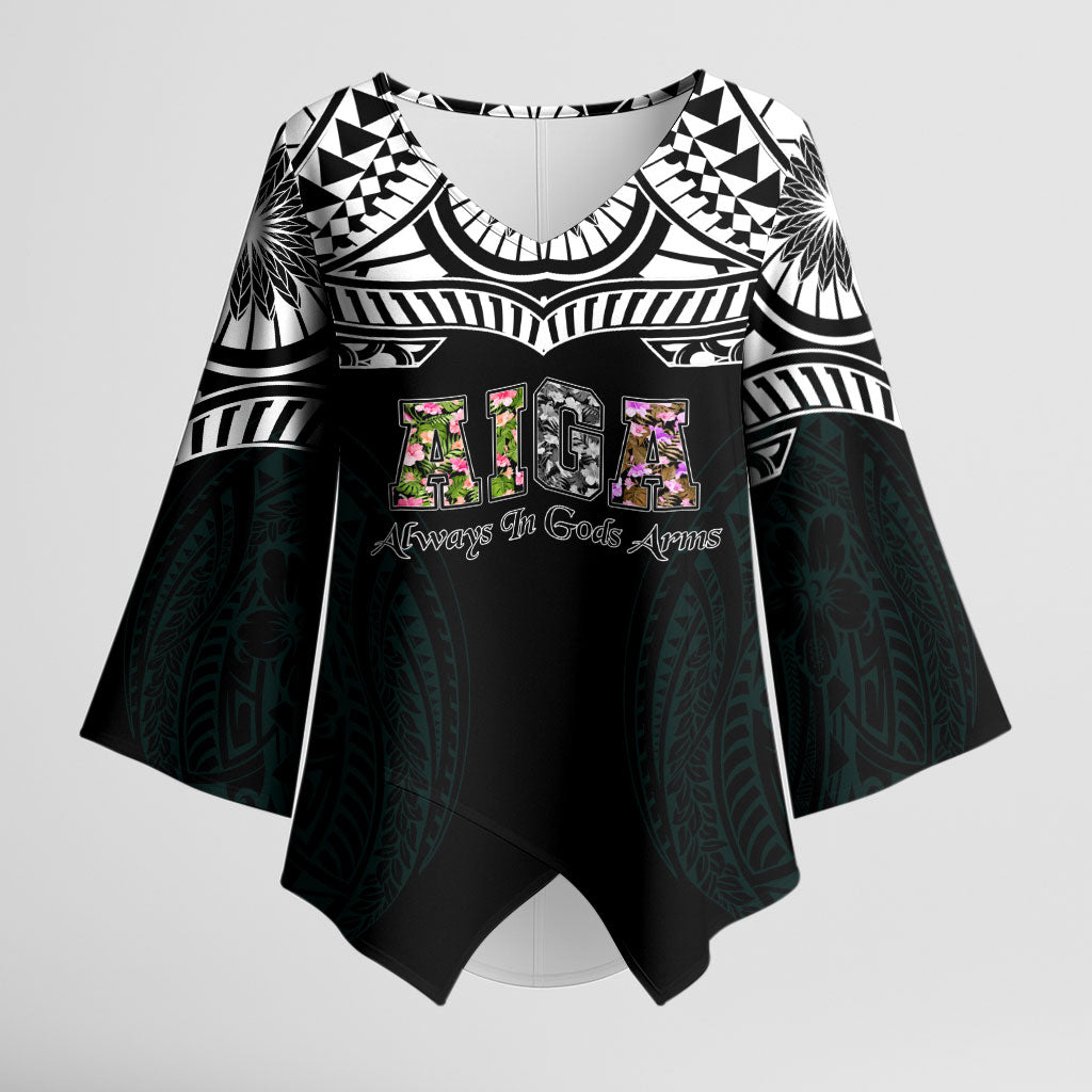 AIGA Always In Gods Arms Samoa Kimono Sleeve Blouse Polynesian Tribal Tattoo Art Family Heritage Faith TS04 Female Black White - Polynesian Pride