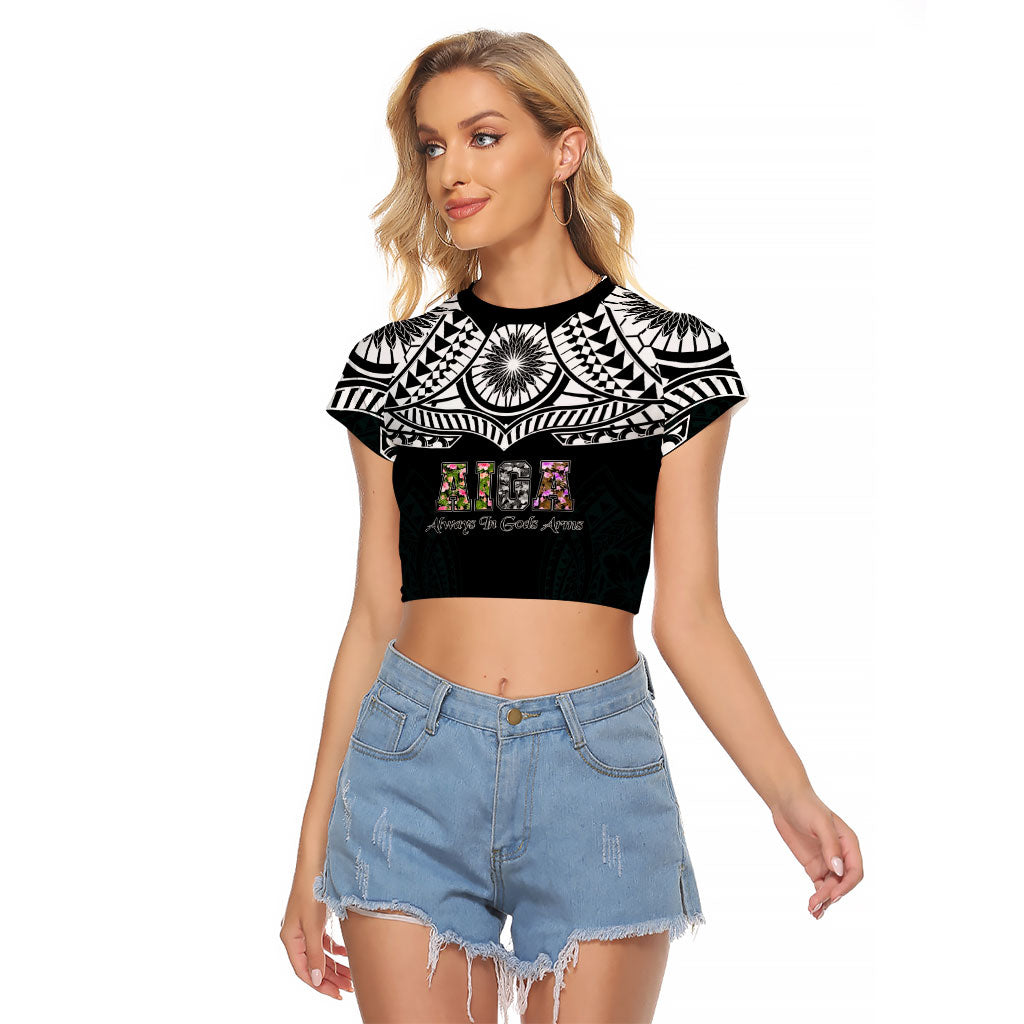 AIGA Always In Gods Arms Samoa Raglan Cropped T Shirt Polynesian Tribal Tattoo Art Family Heritage Faith TS04 Female Black White - Polynesian Pride