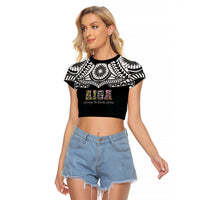 AIGA Always In Gods Arms Samoa Raglan Cropped T Shirt Polynesian Tribal Tattoo Art Family Heritage Faith TS04 Female Black White - Polynesian Pride