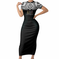 AIGA Always In Gods Arms Samoa Short Sleeve Bodycon Dress Polynesian Tribal Tattoo Art Family Heritage Faith TS04 Long Dress Black White - Polynesian Pride