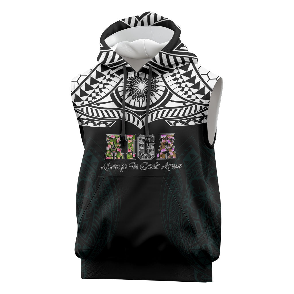 AIGA Always In Gods Arms Samoa Sleeveless Hoodie Polynesian Tribal Tattoo Art Family Heritage Faith TS04 Black White - Polynesian Pride