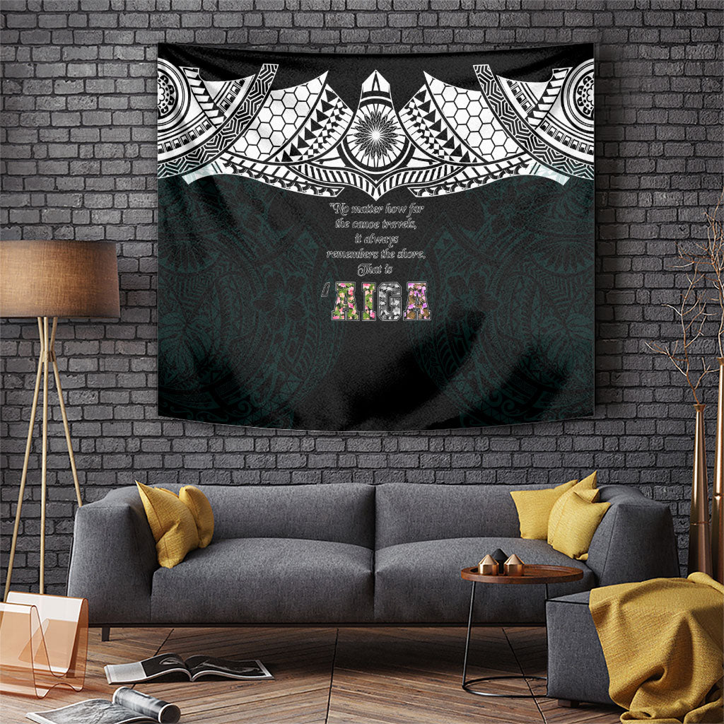 AIGA Always In Gods Arms Samoa Tapestry Polynesian Tribal Tattoo Art Family Heritage Faith TS04 Black White - Polynesian Pride