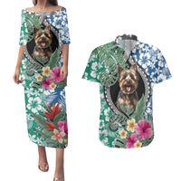 Polynesian Yorkshire Terrier Couples Matching Puletasi Dress and Hawaiian Shirt Polynesian Pattern And Yorkshire Terrier TS04 Multicolor - Polynesian Pride