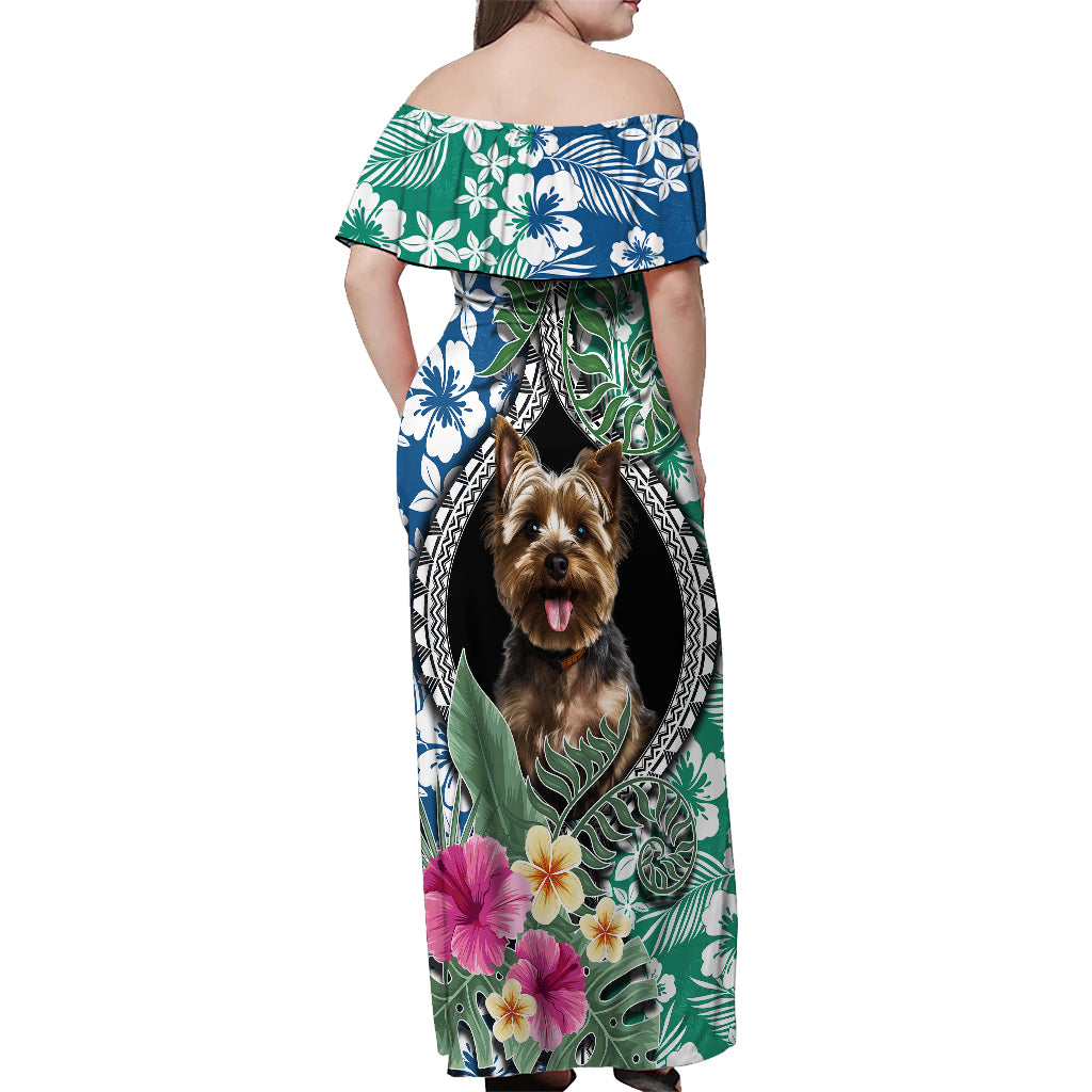 Polynesian Yorkshire Terrier Off Shoulder Maxi Dress Polynesian Pattern And Yorkshire Terrier TS04 - Polynesian Pride