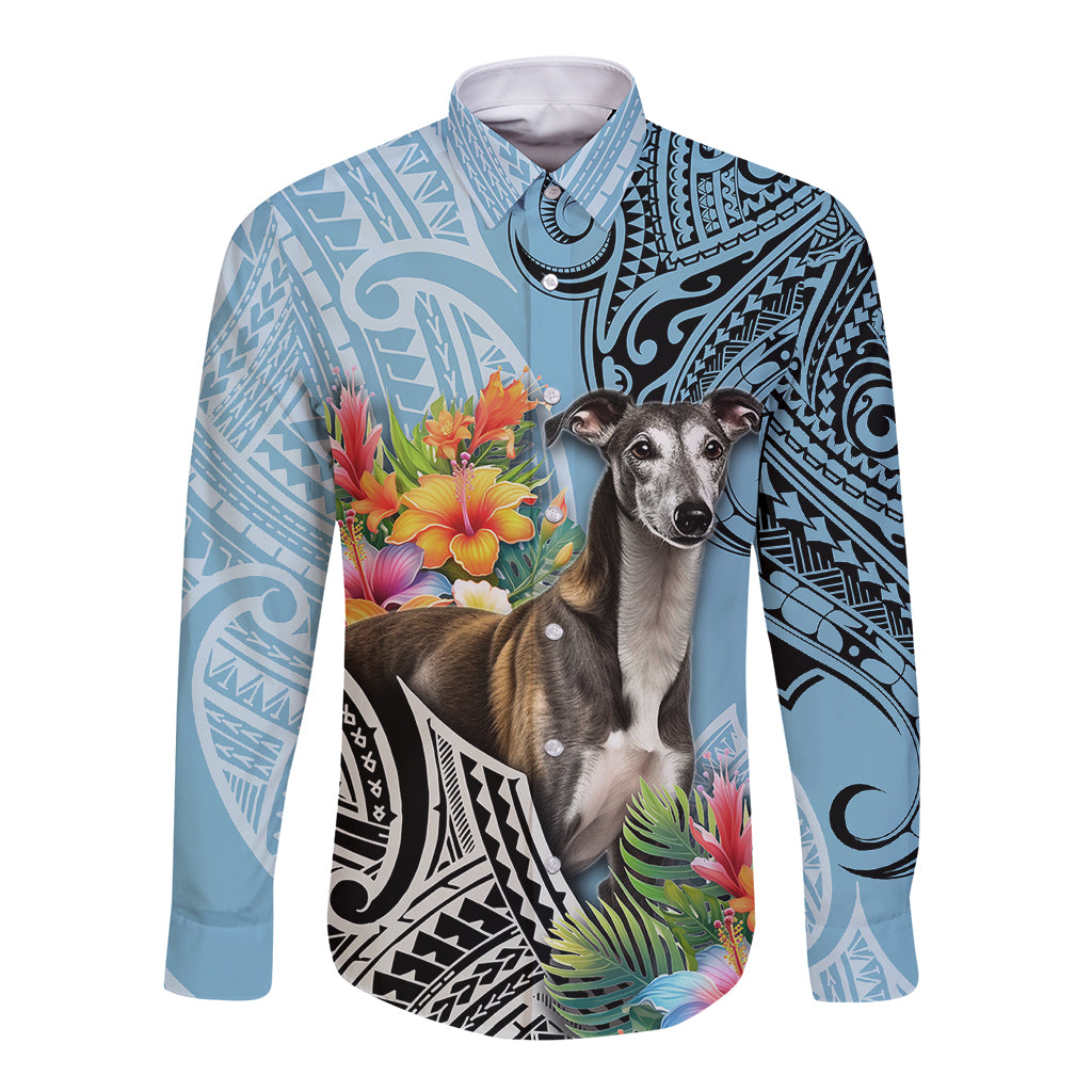 Polynesian Greyhound Long Sleeve Button Shirt Polynesian Pattern And Greyhound TS04 Unisex Cyan - Polynesian Pride