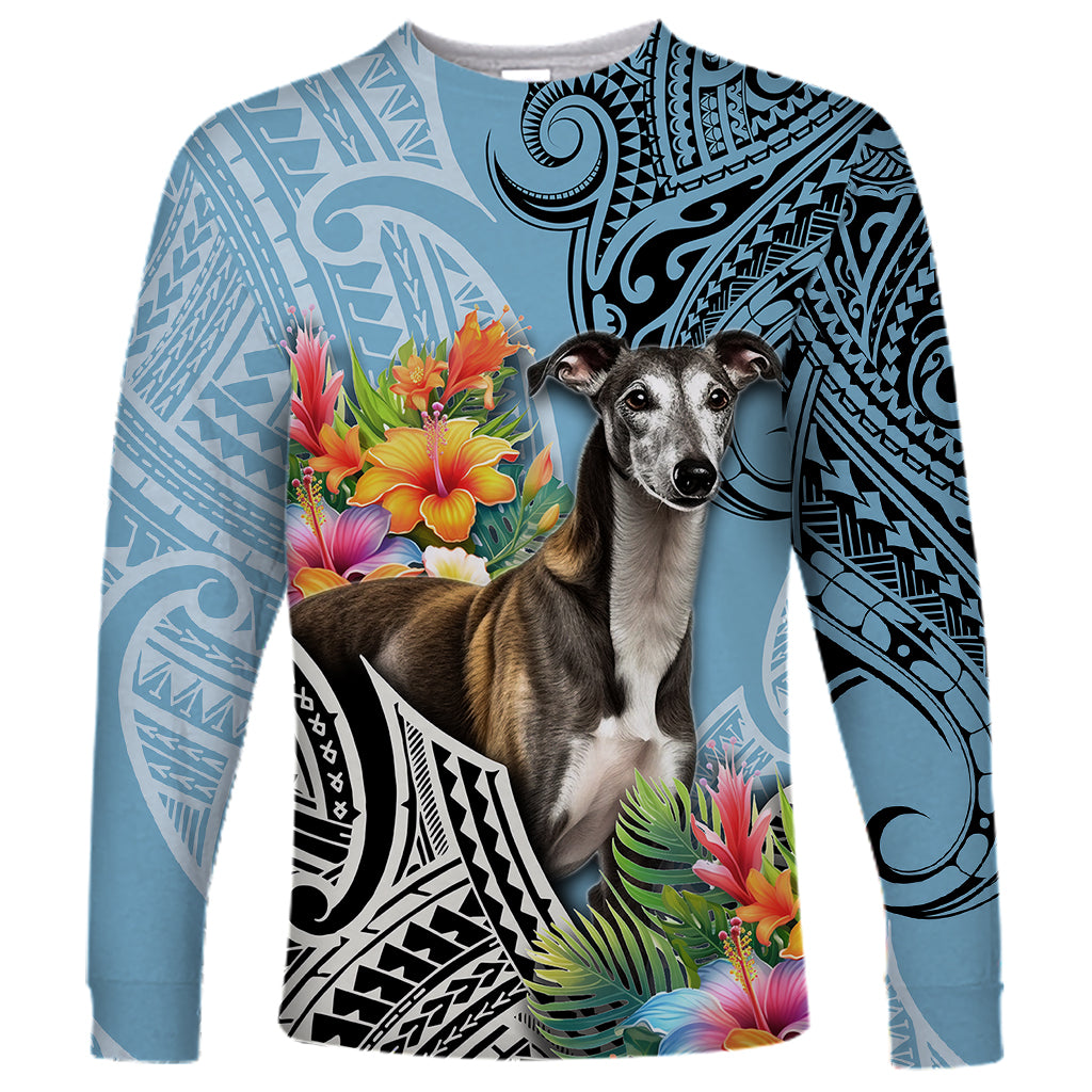 Polynesian Greyhound Long Sleeve Shirt Polynesian Pattern And Greyhound TS04 Unisex Cyan - Polynesian Pride