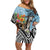 Polynesian Greyhound Off Shoulder Short Dress Polynesian Pattern And Greyhound TS04 Women Cyan - Polynesian Pride