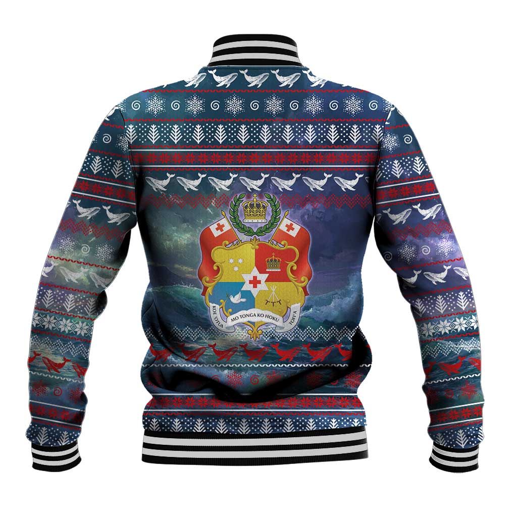 Tonga Christmas Baseball Jacket with Singing Whale Ocean Scene National Coat of Arms - Polynesian Pride
