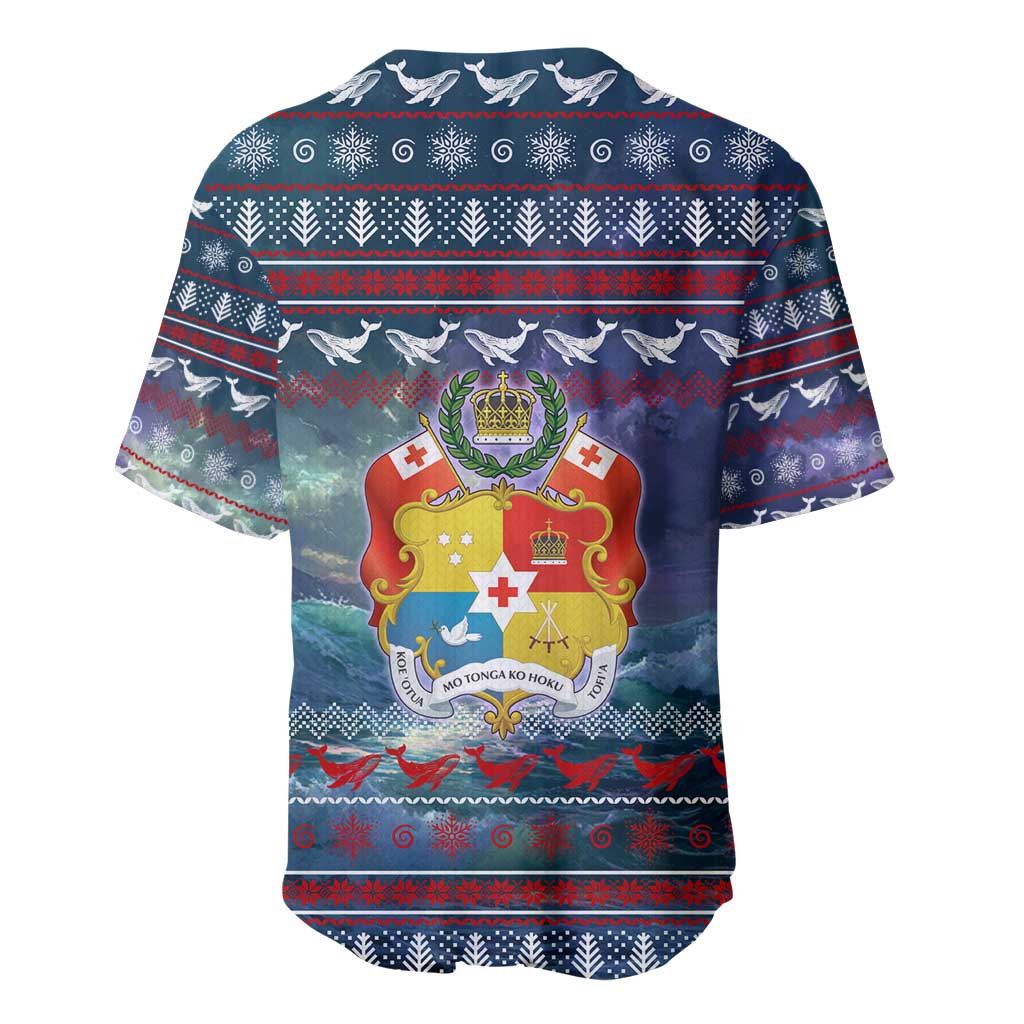 Tonga Christmas Baseball Jersey with Singing Whale Ocean Scene National Coat of Arms - Polynesian Pride